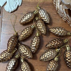 Set of three - Gold/brown Pinecone Holiday Ornaments shatterproof